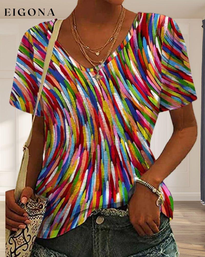 Round neck colorful print T-shirt 23BF clothes Short Sleeve Tops Spring Summer T-shirts Tops/Blouses