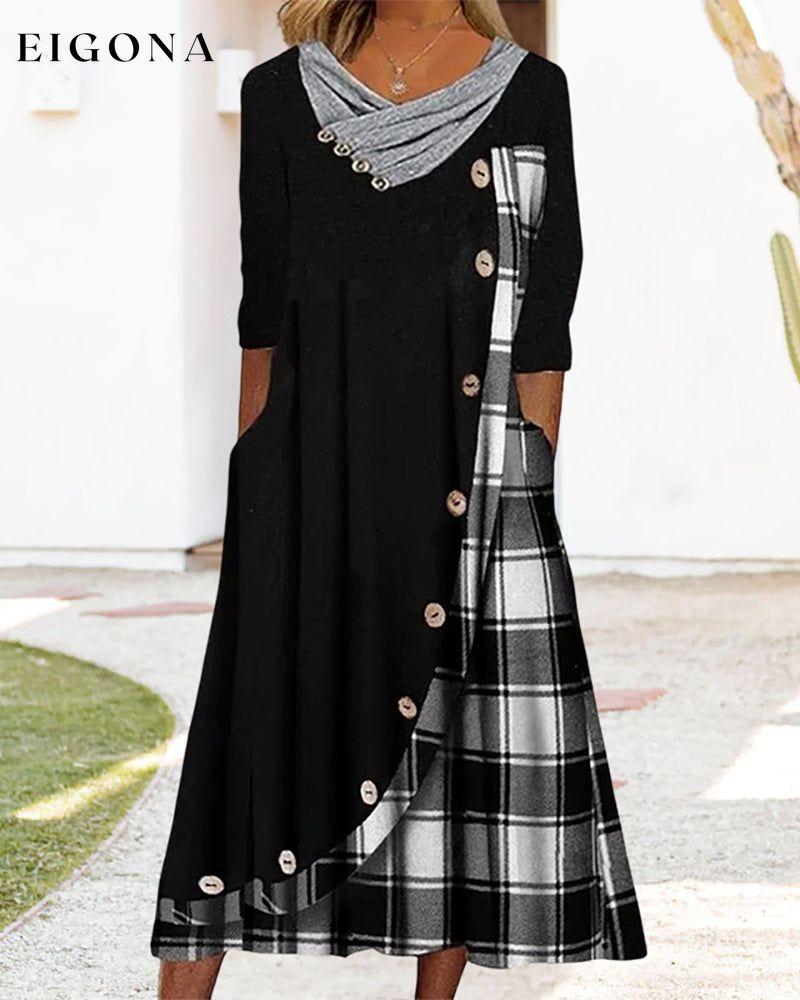 Check panel long sleeve midi dress 2022 f/w 23BF casual dresses Clothes Dresses