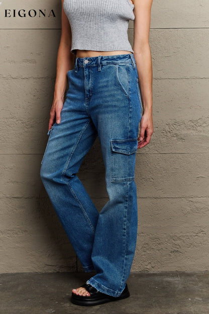 High Waisted Cargo Flare Jeans BFCM - Up to 70 Percent Off bottom clothes jeans Kancan pants Ship from USA