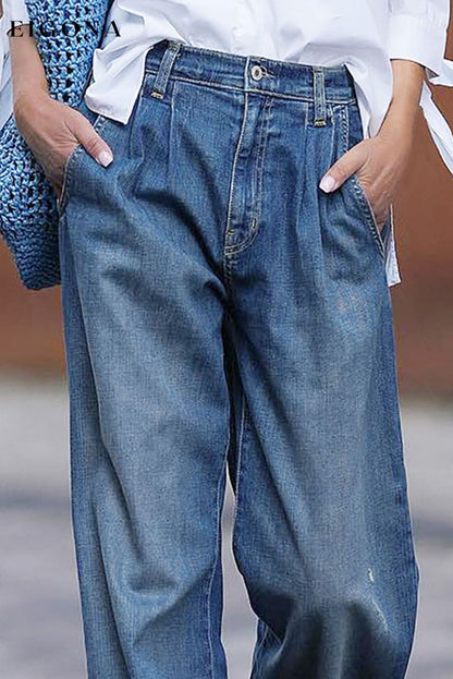 Blue Slouchy Wide Leg Jeans All In Stock bottoms clothes DL Exclusive Fabric Denim Jeans Occasion Daily Occasion Office Print Solid Color Season Summer Silhouette Wide Leg Style Casual Style Modern wide leg pants Women's Bottoms