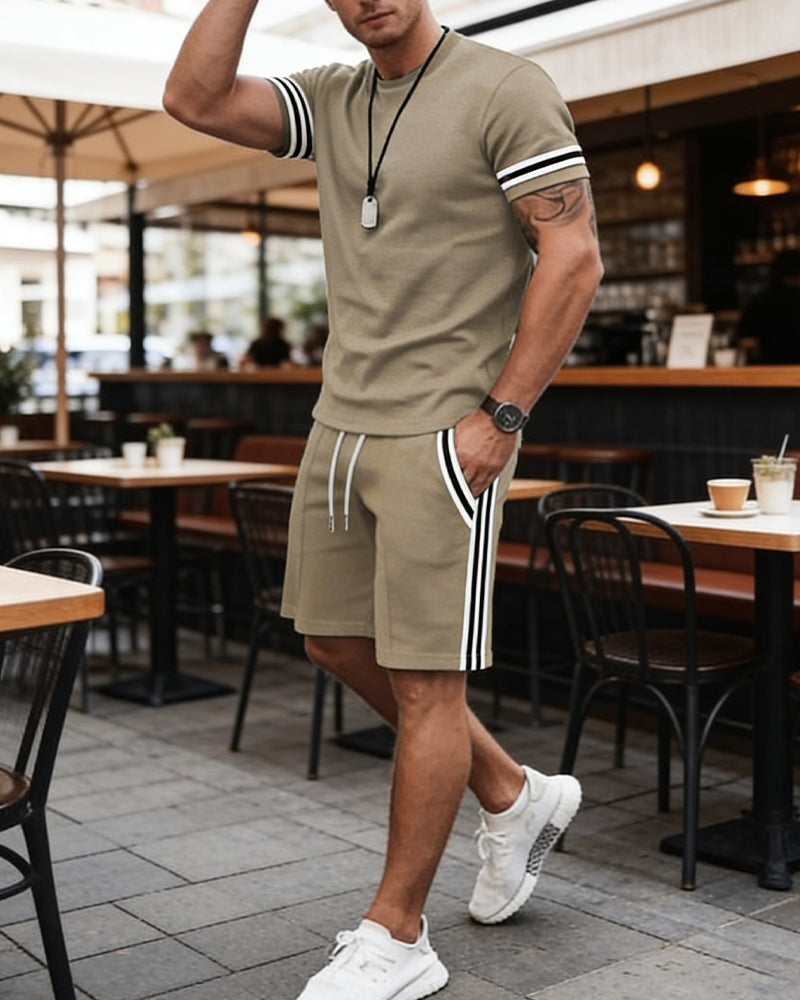 Men's Contrast Trim T-Shirt & Track Shorts 2-Piece Summer Casual Set