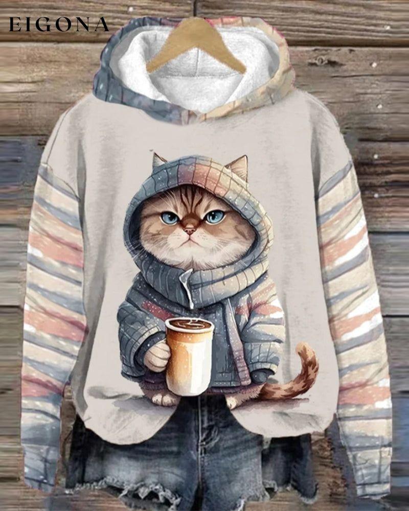 Cat pattern long-sleeved hoodie Khaki 2023 f/w 23BF cardigans Clothes hoodies hoodies & sweatshirts Tops/Blouses