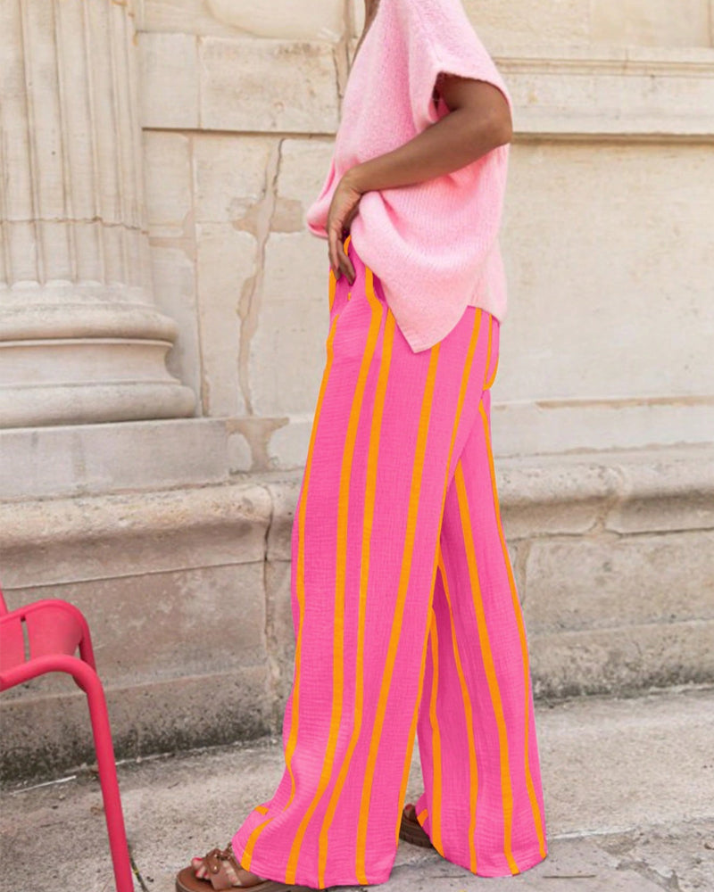 Stripe Pocket Loose Fit Straight Leg Long Pant