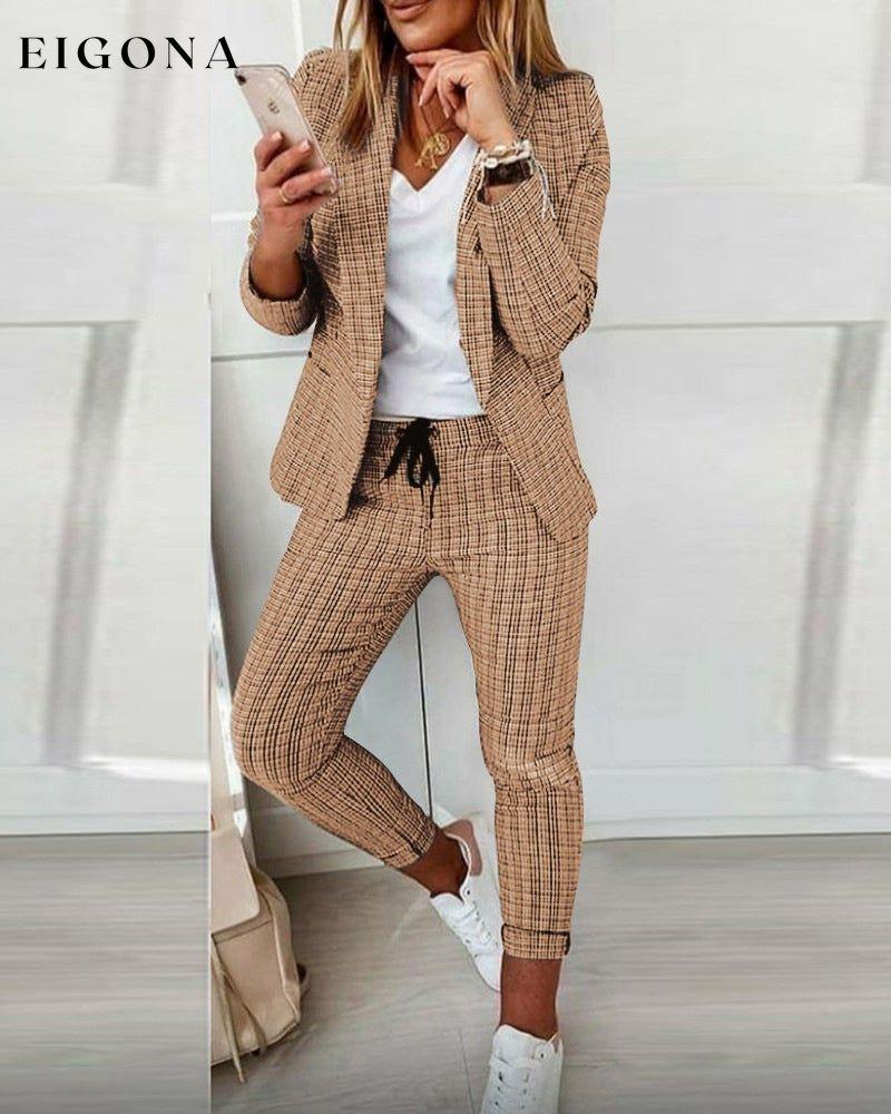 Plaid Comfortable Casual Women's Suit khaki 23BF clothes Fall Jackets & Coats Pants Spring Tops/Blouses Winter