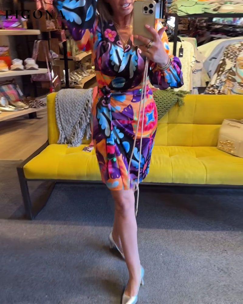 Colorful Printed Long Sleeve Dress casual dresses spring summer