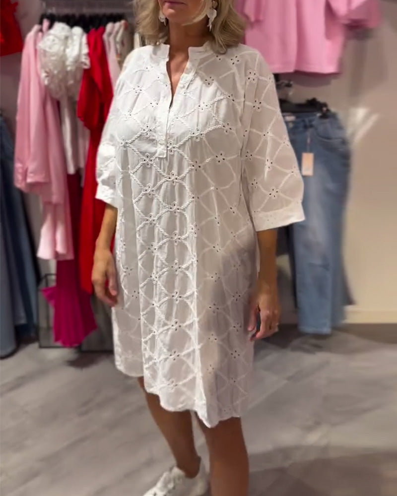 Long Sleeve Hollow Flower Loose Dress