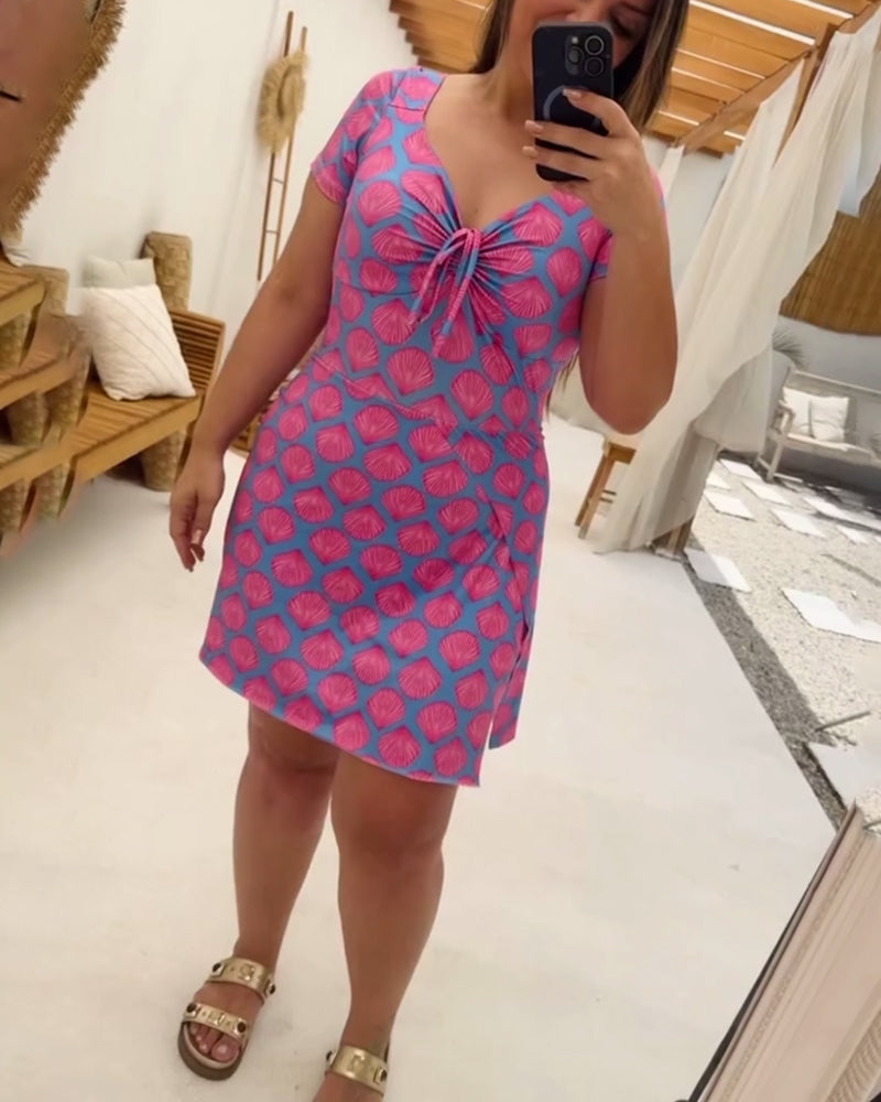 Fashion Short Sleeve Drawstring Swimsuit