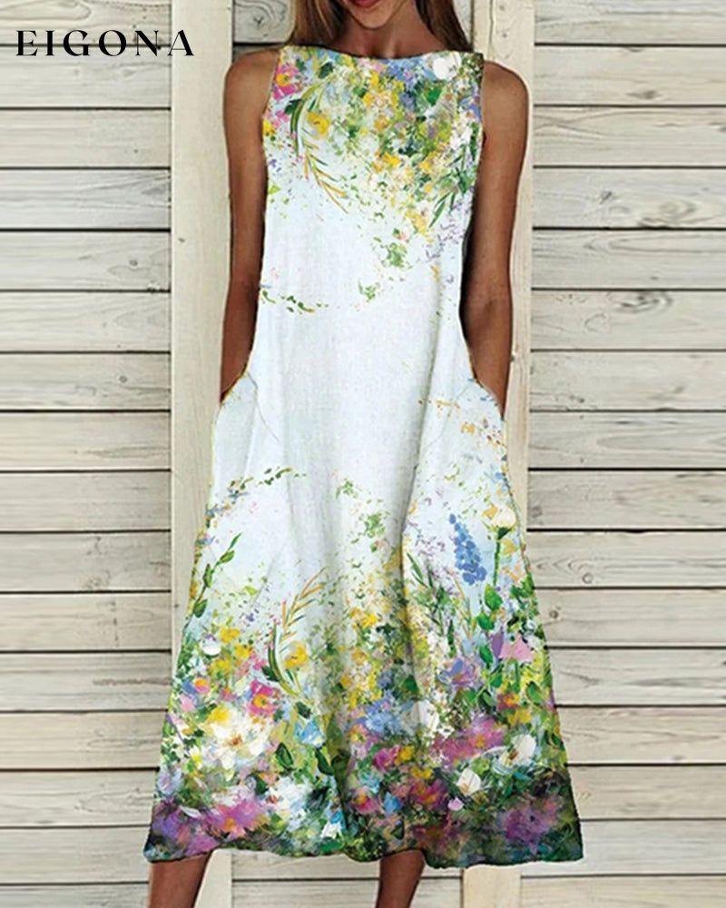 Sleeveless Dress with Floral Print Green 23BF casual dresses Clothes Dresses Evening Dresses party dresses Spring Summer vacation dresses