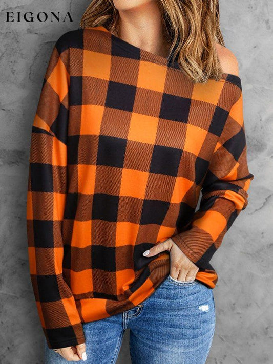 Casual Plaid Long Sleeve Top top tops