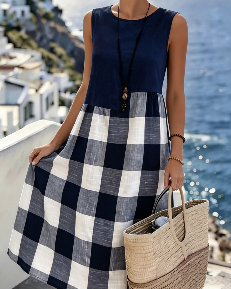 Plaid Patchwork Sleeveless Tank Dress