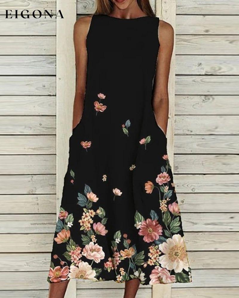 Sleeveless Dress with Floral Print Black 23BF casual dresses Clothes Dresses Evening Dresses party dresses Spring Summer vacation dresses