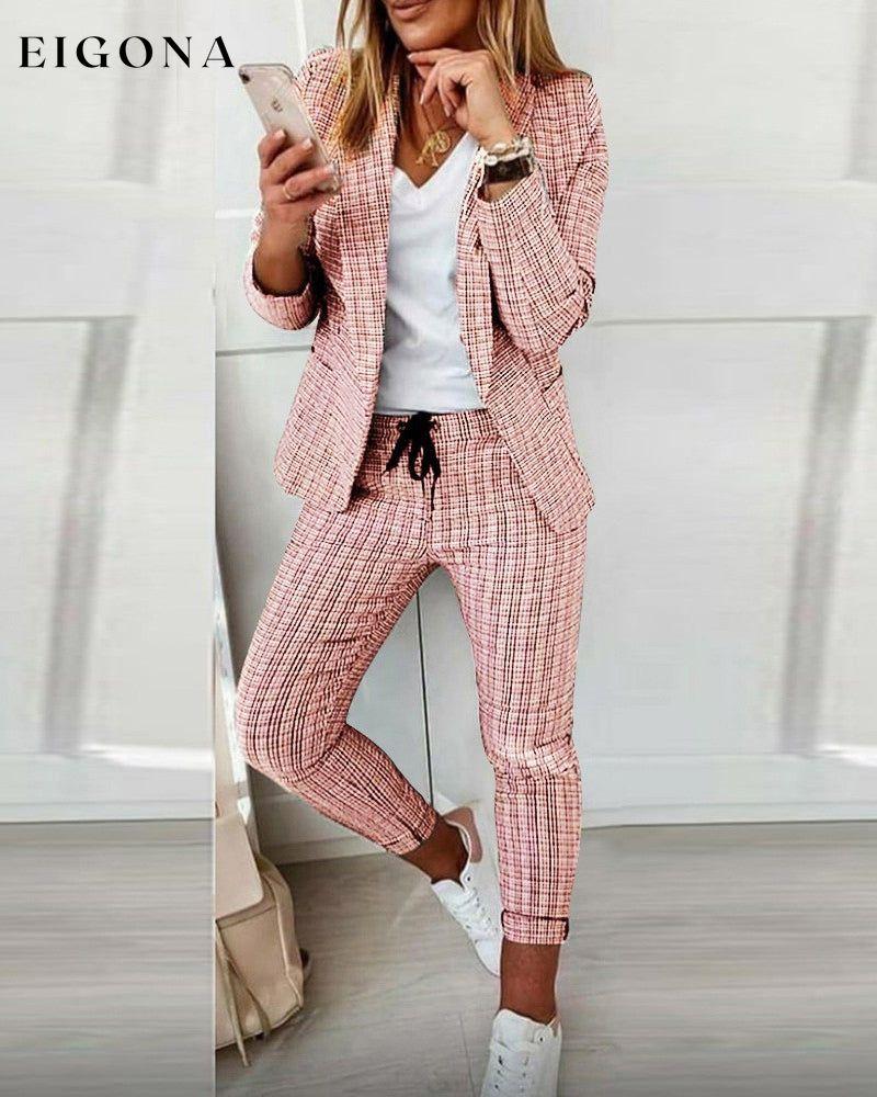 Plaid Comfortable Casual Women's Suit pink 23BF clothes Fall Jackets & Coats Pants Spring Tops/Blouses Winter