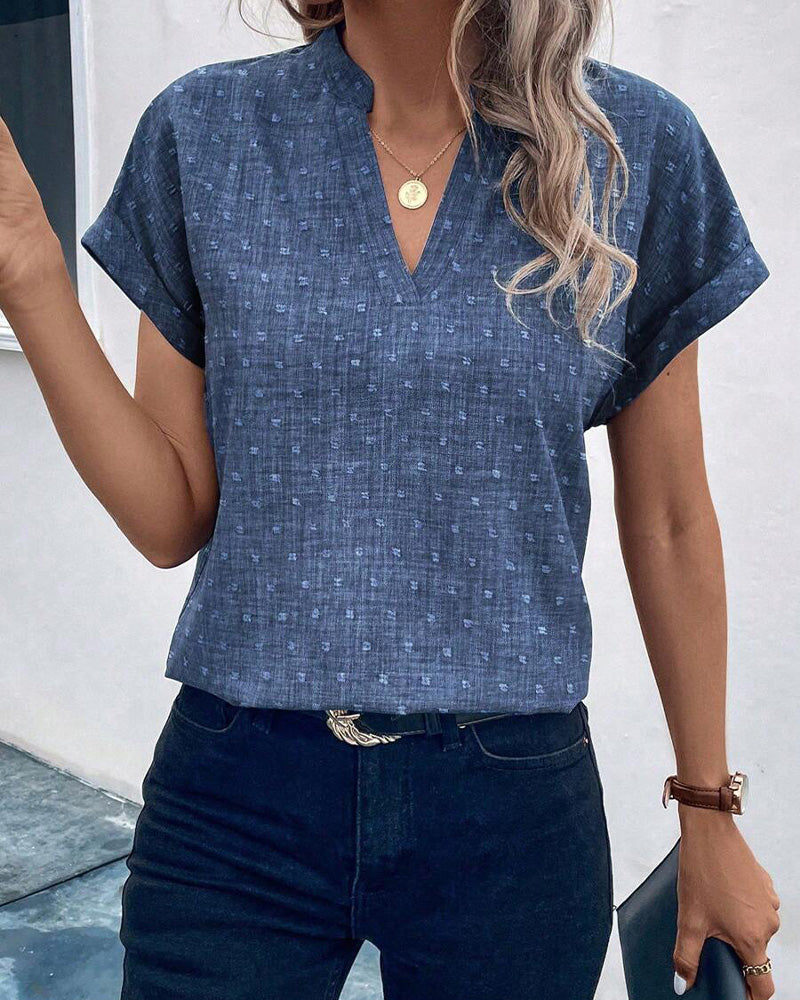 V-Neck Printed Short-Sleeved Blouse