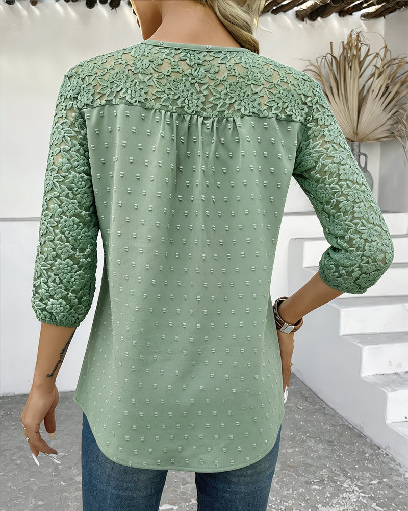 Lace Patchwork 3D Floral Blouse
