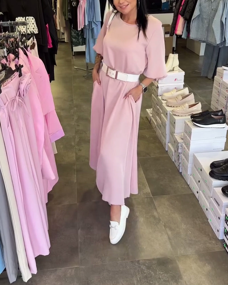 Abito con maniche a lanterna in tinta unita