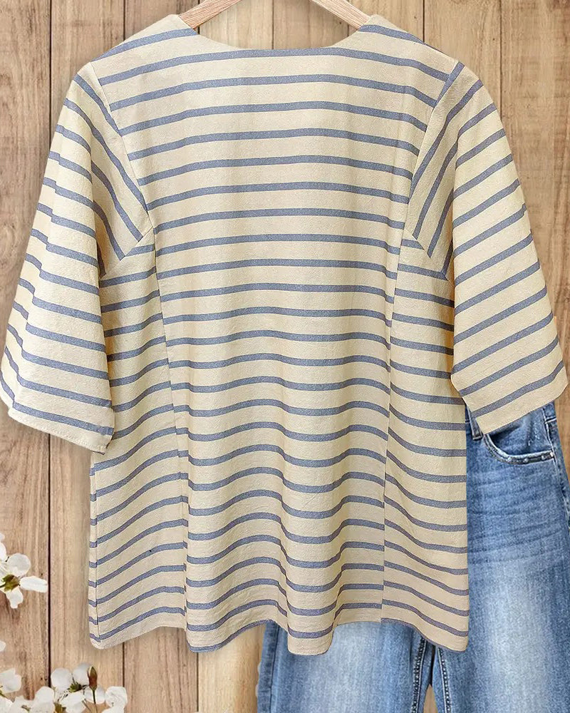 Stripe Texture Half Sleeve Relaxed Blouse