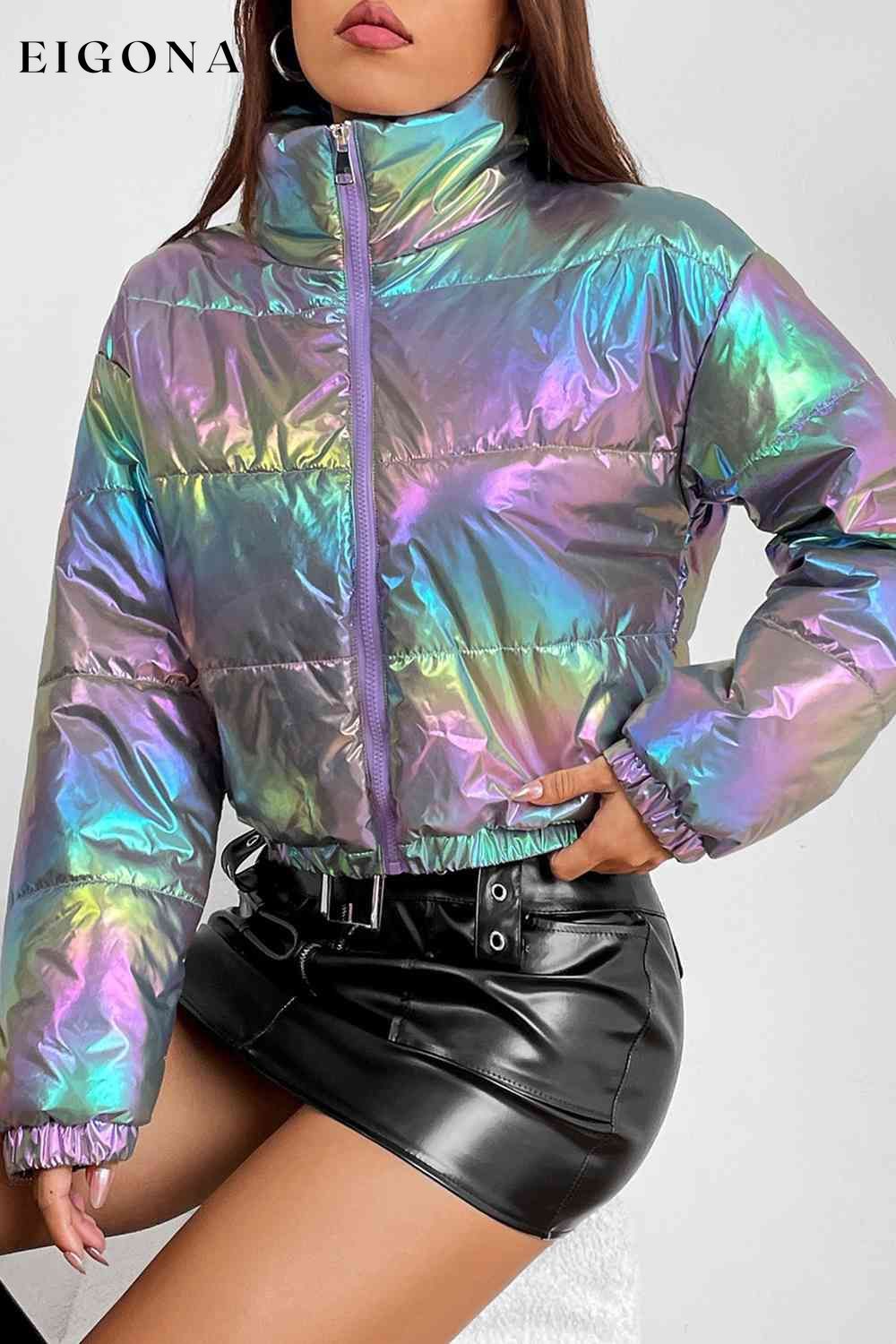 Gradient Zip-Up Oil Spill Chrome Winter Coat clothes Jackets & Coats M@Y Ship From Overseas