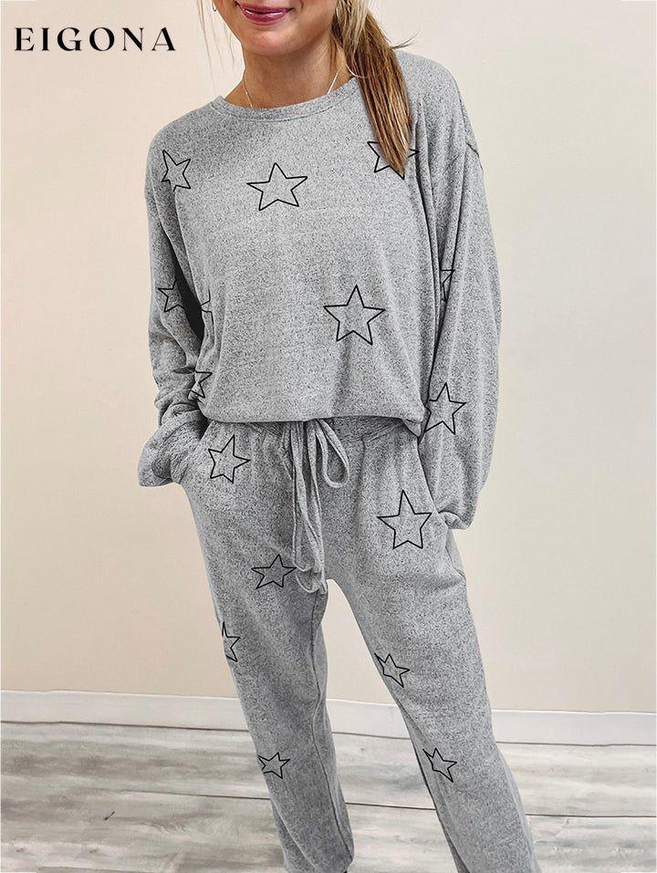 Star Print Long Sleeve Top and Pants Lounge Set Cloudy Blue 2 pieces clothes set Ship From Overseas SYNZ trend