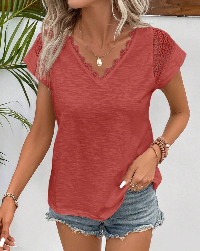 V-Neck Simple Solid Color T-Shirt