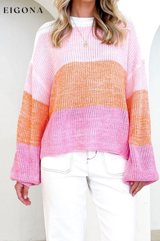Ribbed Color Block Long Sleeve Sweater Carnation Pink clothes long sleeve Ship From Overseas sweater SYNZ topb trend