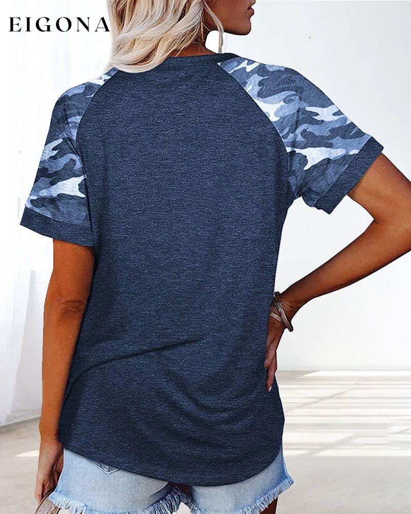 Camouflage print round neck short sleeve t-shirt 23BF clothes Short Sleeve Tops Summer T-shirts Tops/Blouses