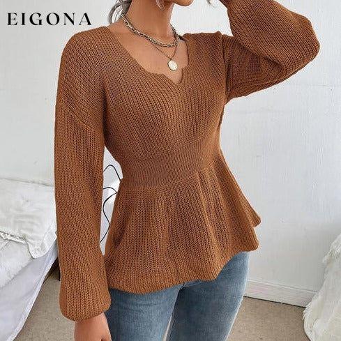 Notched Dropped Shoulder Knit Long Sleeve Top clothes long sleeve shirts long sleeve top long sleeve tops Ship From Overseas shirt shirts short sleeve shirt top tops X.W