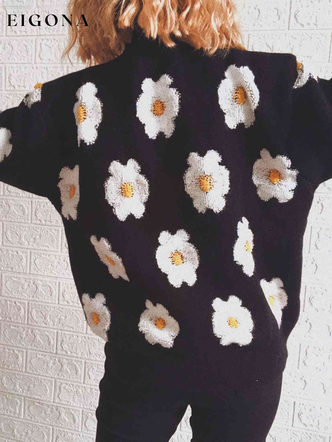 Flower Round Neck Long Sleeve Sweater clothes S.X Ship From Overseas