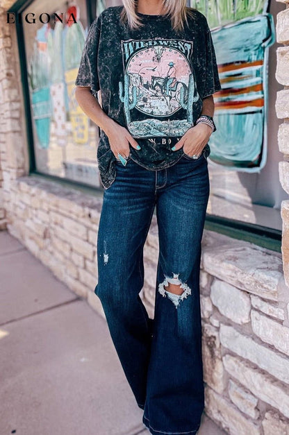 Real Teal High Rise Ripped Bell Bottom Jeans All In Stock bottom bottoms clothes Craft Distressed Fabric Denim Flare Jeans Jeans Occasion Daily pants Print Solid Color Season Spring Silhouette Straight Leg Style Western Women's Bottoms