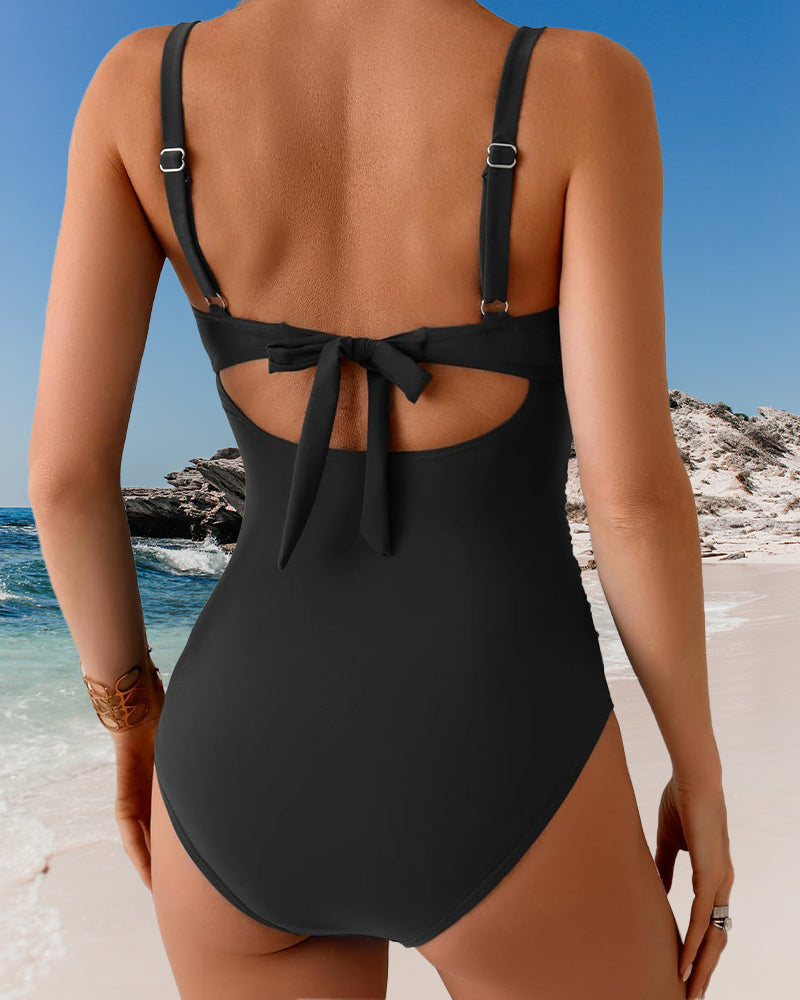 Contrast Color Suspender One-Piece Swimsuit