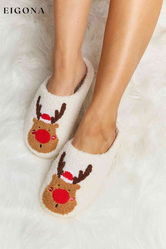 Rudolph Print Plush Slide Slippers Red Melody Ship from USA Shoes womens shoes