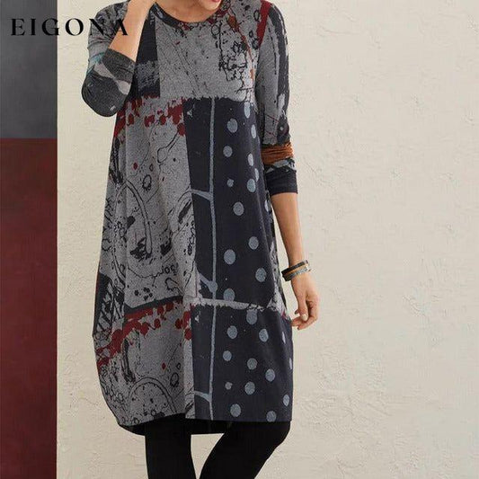 Abstract Print Vintage Dress Dark Gray best Best Sellings casual dresses clothes Plus Size Sale short dresses Topseller
