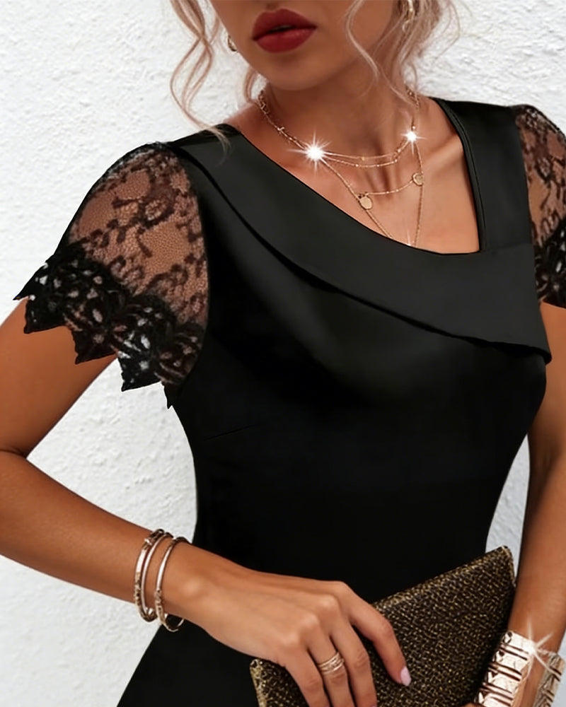 Off-Collar Lace Short-Sleeved T-Shirt