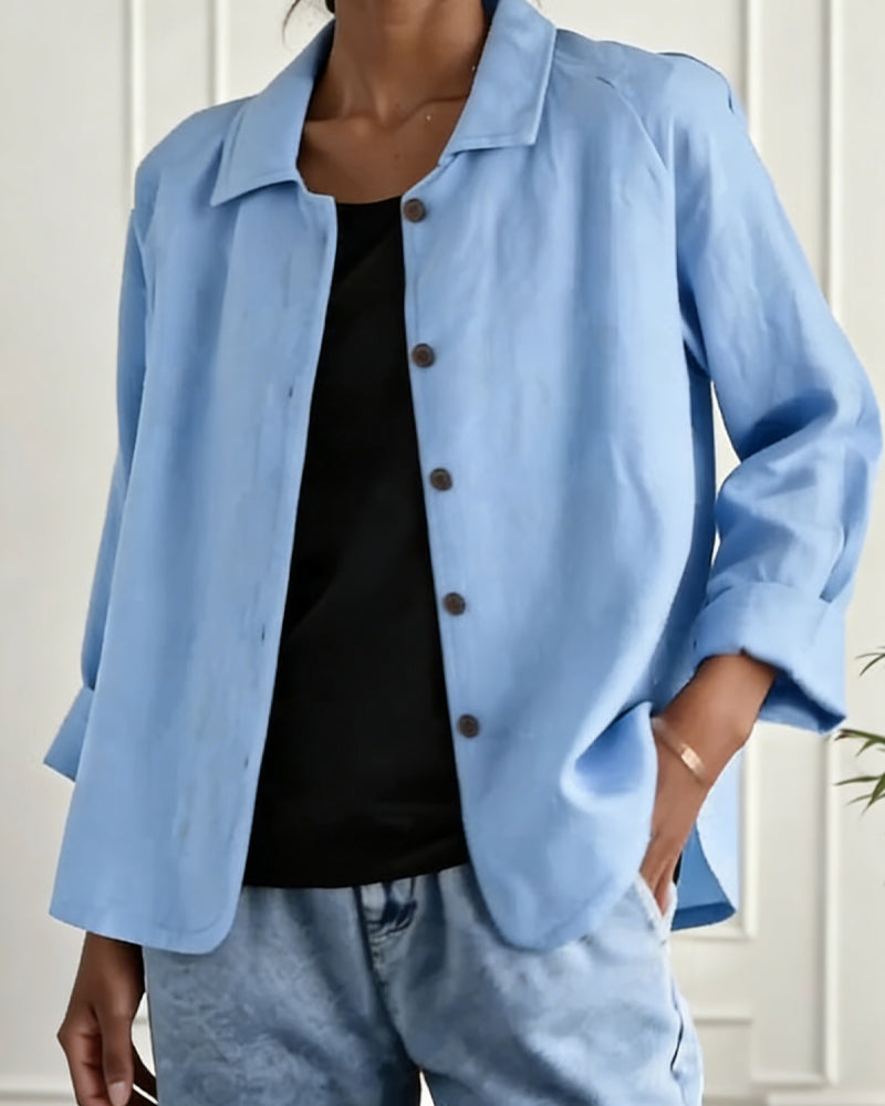Solid Color Collared Single-Breasted Shirt
