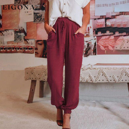 Solid Colour Casual Pants Wine Red best Best Sellings bottoms clothes pants Sale Topseller