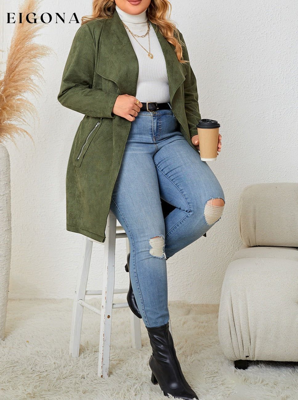 Plus Size Tie Back Trench Coat clothes coat Hanny jackets long sleeve Ship From Overseas Shipping Delay 09/29/2023 - 10/04/2023