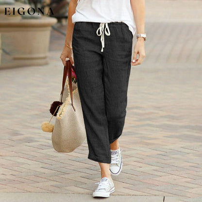 【Cotton And Linen】Casual Straight Trousers Black best Best Sellings bottoms clothes Cotton And Linen pants Plus Size Sale Topseller