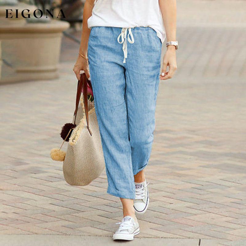 【Cotton And Linen】Casual Straight Trousers Blue best Best Sellings bottoms clothes Cotton And Linen pants Plus Size Sale Topseller