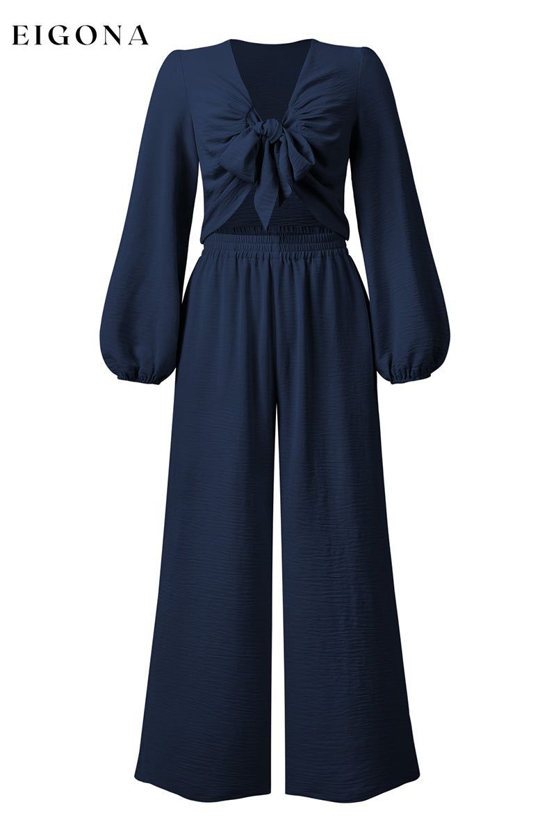 Cutout Long Sleeve Top and Wide Leg Pants Set clothes MDML sets Ship From Overseas Shipping Delay 09/29/2023 - 10/02/2023 trend