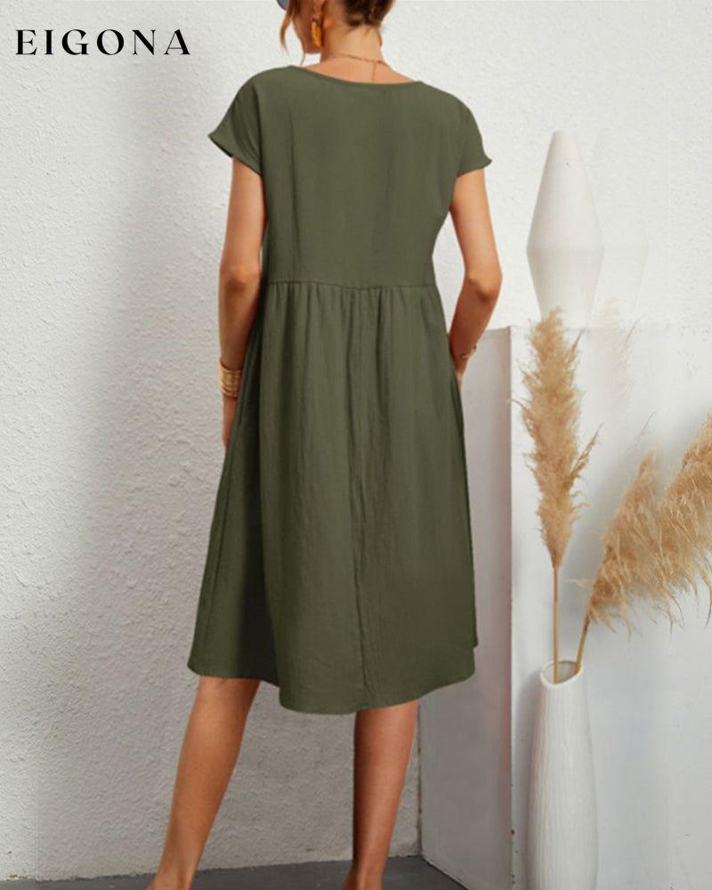 Round neck loose cotton and linen dress 23BF casual dresses Clothes Cotton and Linen discount Dresses Spring summer