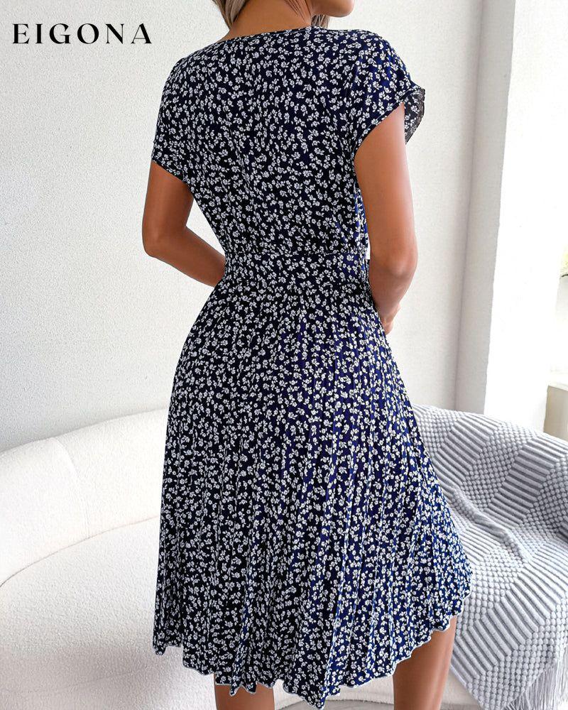 Short sleeve floral print tie dress 23BF Casual Dresses Clothes Dresses Summer