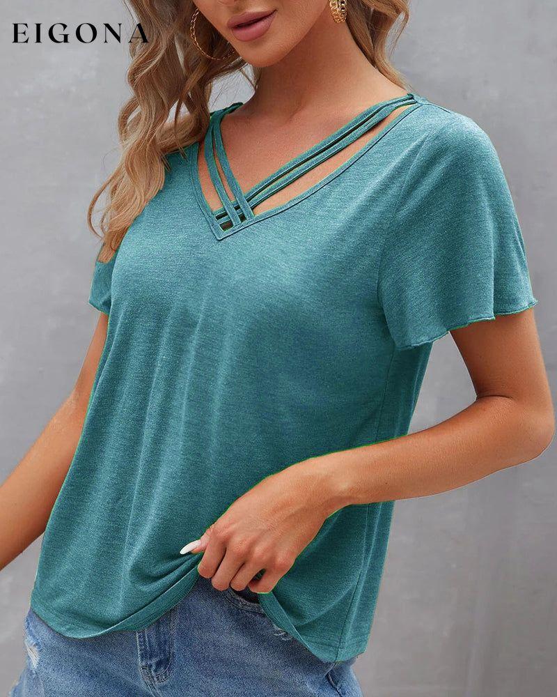 Solid color Cut Out T-shirt 23BF clothes Short Sleeve Tops Summer T-shirts Tops/Blouses