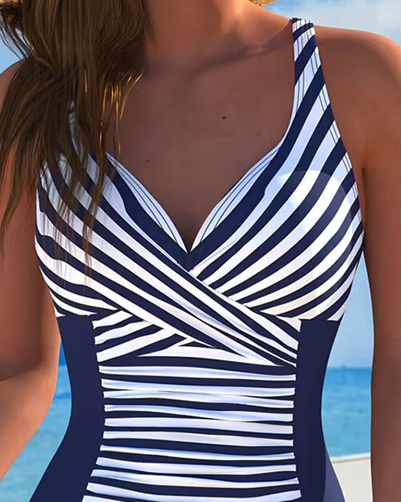 Striped Color-Block One-Piece Swimsuit