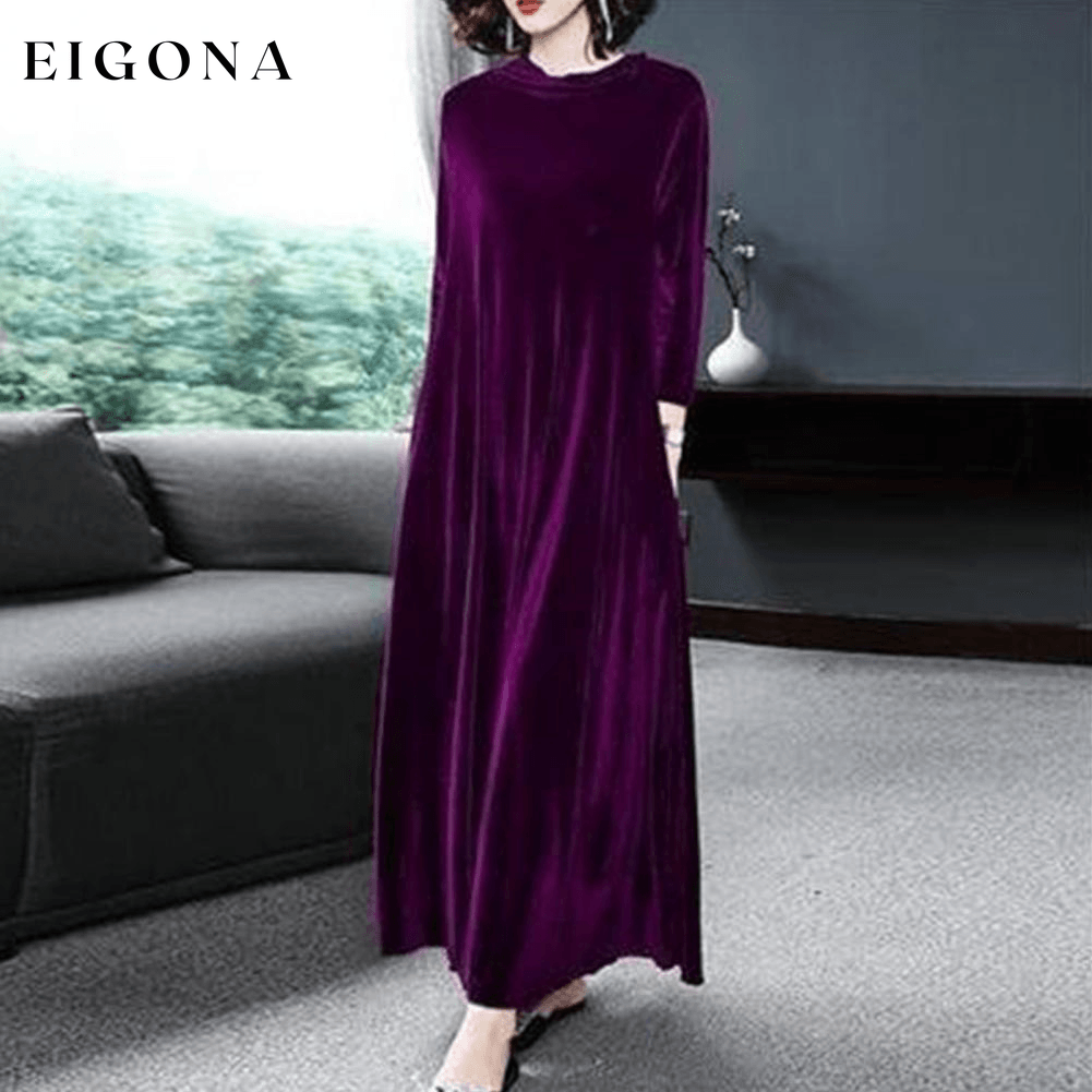 Long sleeve velvet dress Purple M 2022 F/W 23BF Casual Dresses Clothes Dresses