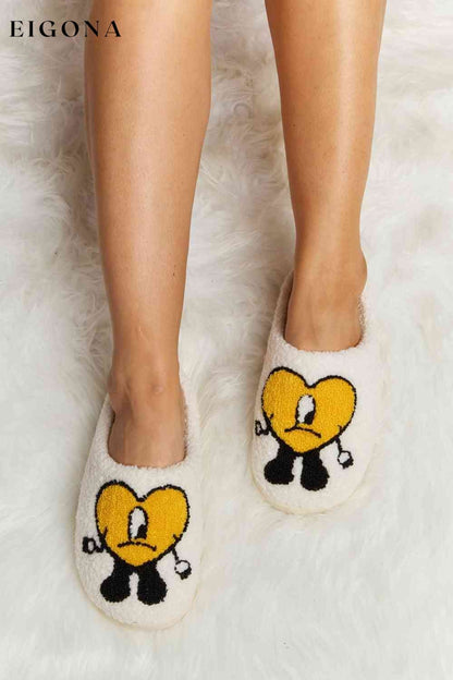 Love Heart Print Plush Slippers Mustard Melody Ship from USA Shoes womens shoes
