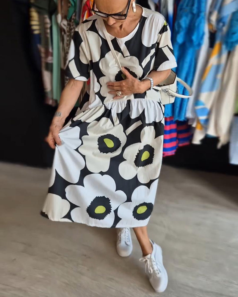 Contrast floral print casual pocket dress 202466 casual dresses summer