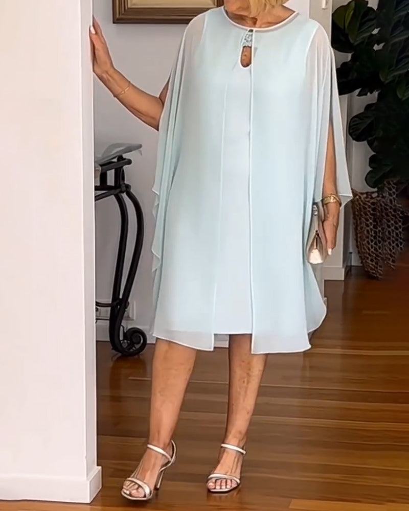 Solid Color Fashionable Cape-Sleeved Dress