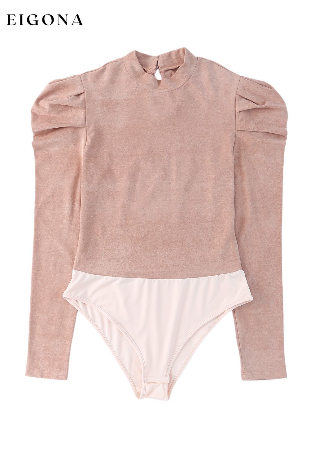 Pink Puff Sleeve Suede Bodysuit clothes long sleeve bodysuit Occasion Daily Print Solid Color puff sleeve bodysuit Season Fall & Autumn shirt Sleeve Puff sleeve Style Elegant top