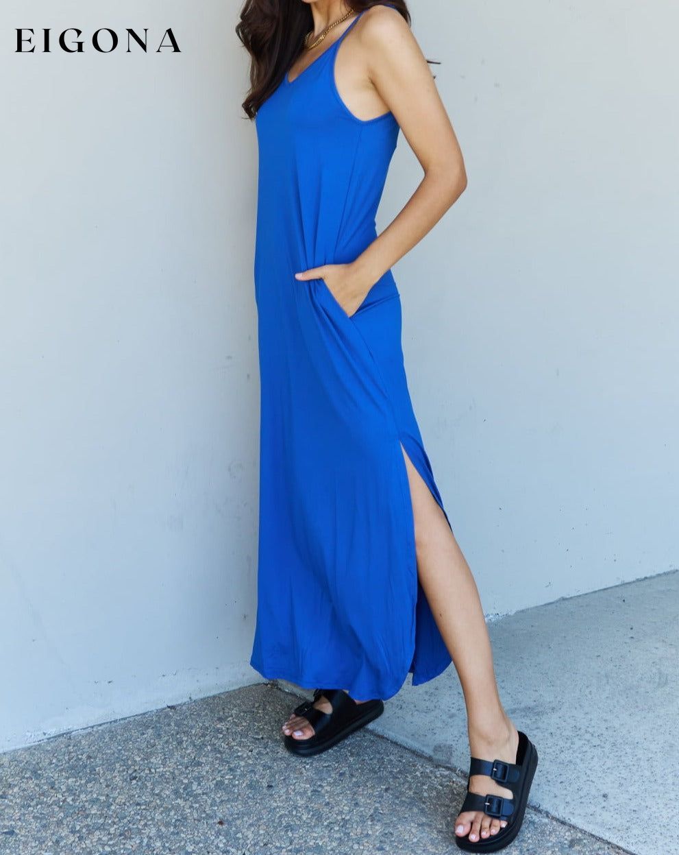 Casual Cami Side Slit Maxi Dress in Royal Blue casual dress casual dresses clothes dress dresses Labor Day Sale maxi dress maxi dresses Ninexis Ship from USA