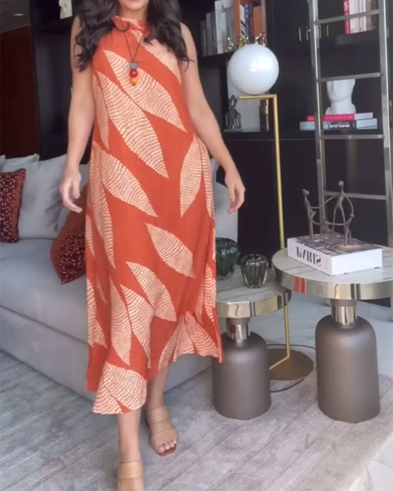 Abito casual stampato senza maniche con scollo rotondo