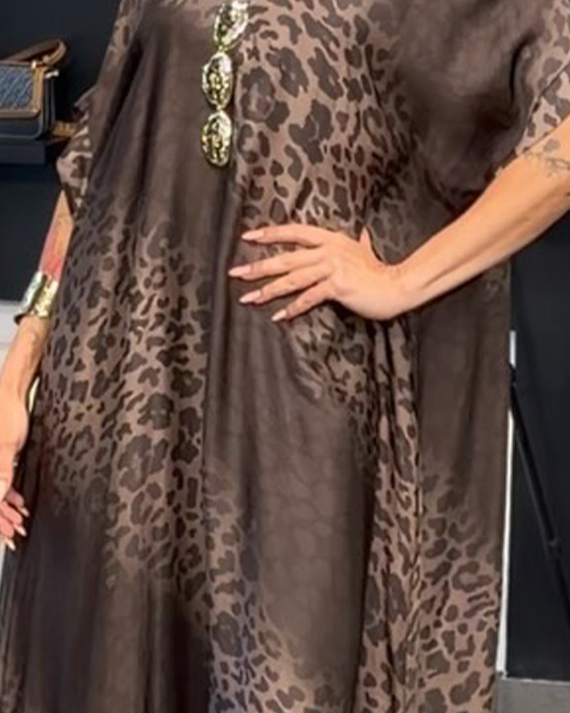 Gradient V-Neck Leopard Print Dress